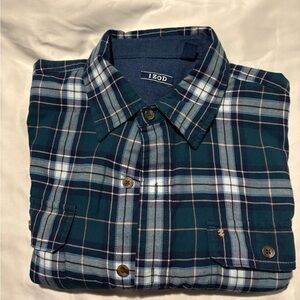 Izod Men's Casual Plaid Shirt in Blue and Green